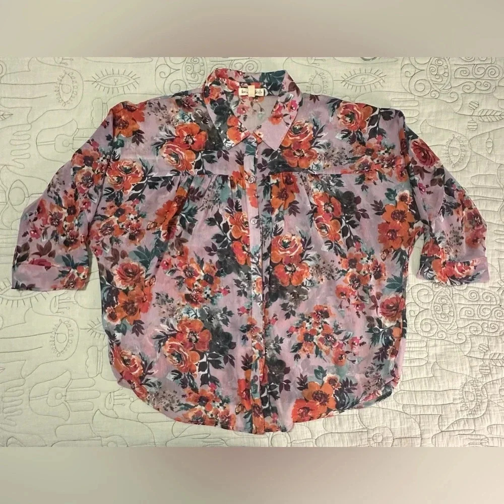 Love on a Hanger Dolman Sleeve semi-sheer Floral Blouse Medium Boho Vintage Look